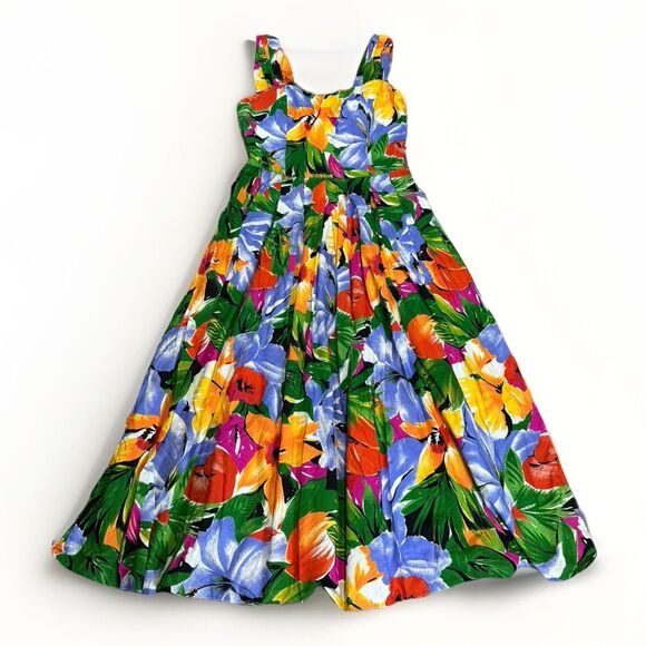 Jeanette Vintet Dresses & Skirts - VTG Jeanette Vintet Paris Floral Dress Made in France 80s Tropical Maxi Size M